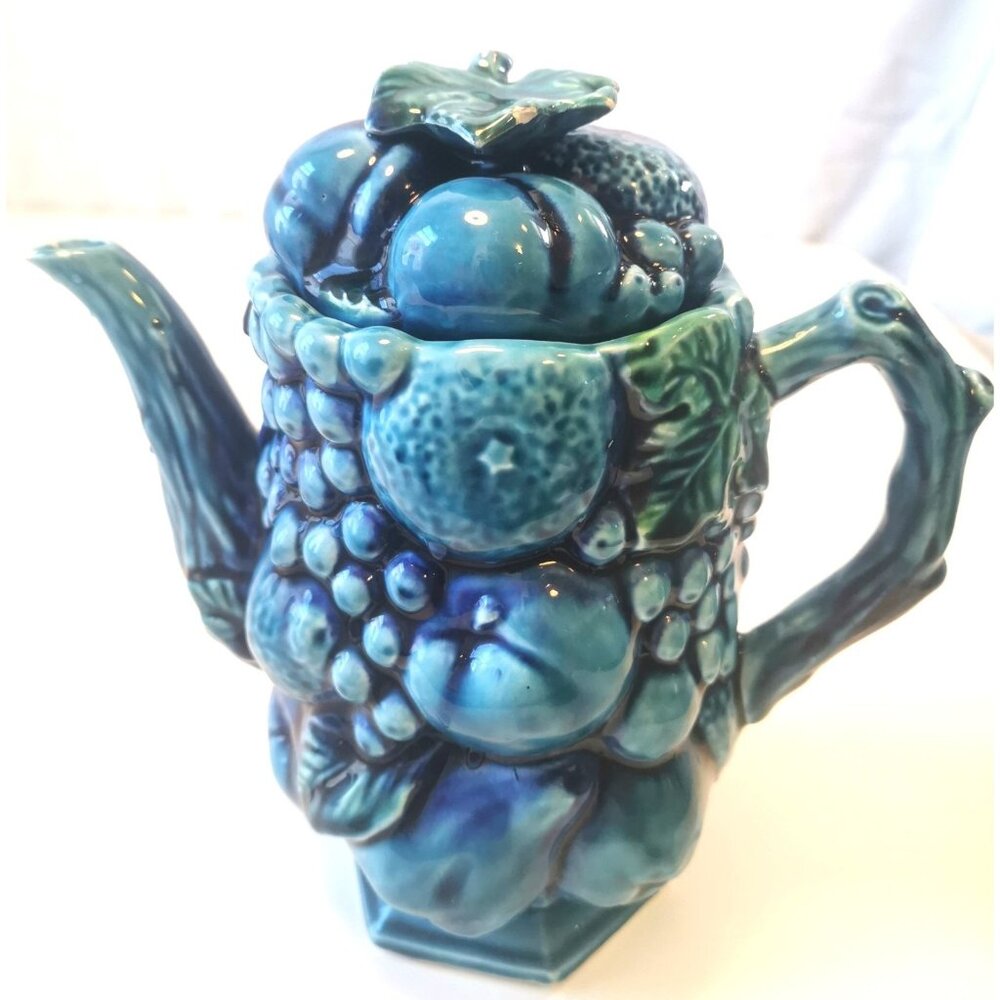 Inarco “Mood Indigo” Blue Fruit Ceramic Server E2430 –Japan 1960s  8 inches high